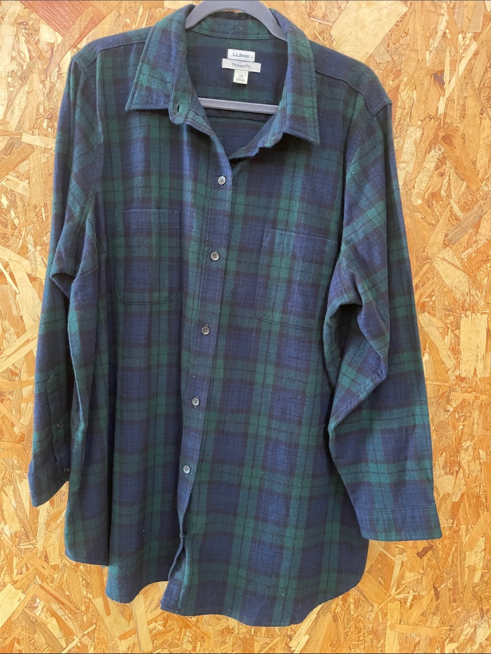 L.L. Bean Navy & Green Plaid Flannel Shirt